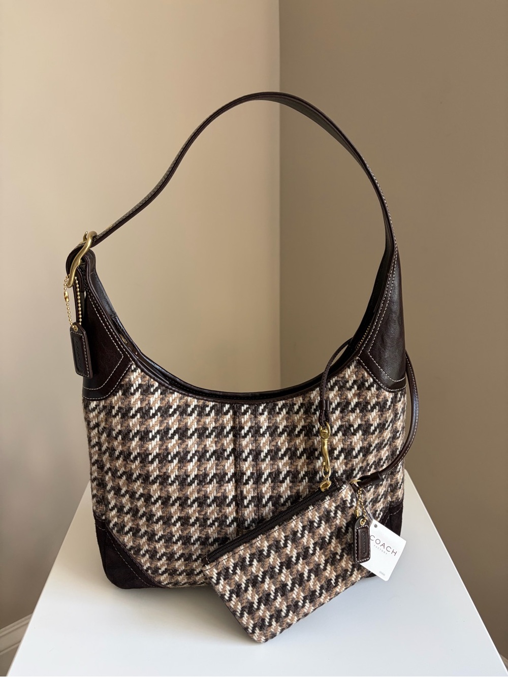 Coach Houndstooth Hobo Shoulder Bag with Wristlet | Vintage | New